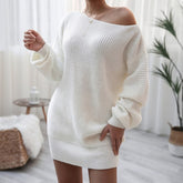 Jaylene - White Oversized Ribbed Sweater Dress